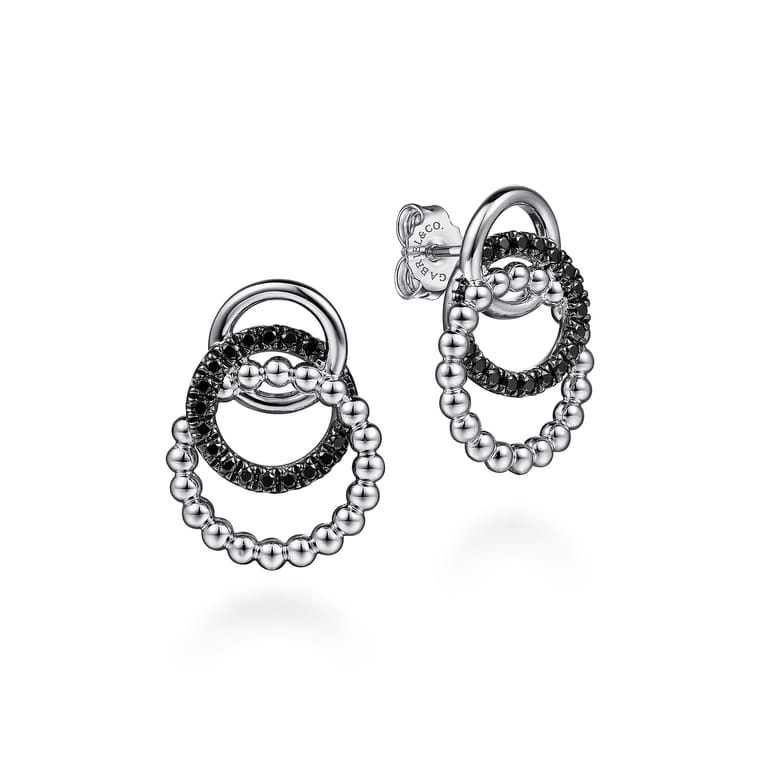 925 Sterling Silver Black Spinel Bujukan Link Stud Earrings - Shot 1
