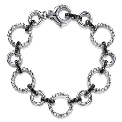 925 Sterling Silver Black Spinel Bujukan Link Tennis Bracelet