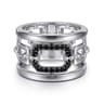925 Sterling Silver Black Spinel Bujukan Wide Link Chain Band Ladies Ring