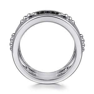 925 Sterling Silver Black Spinel Bujukan Wide Link Chain Band Ladies Ring