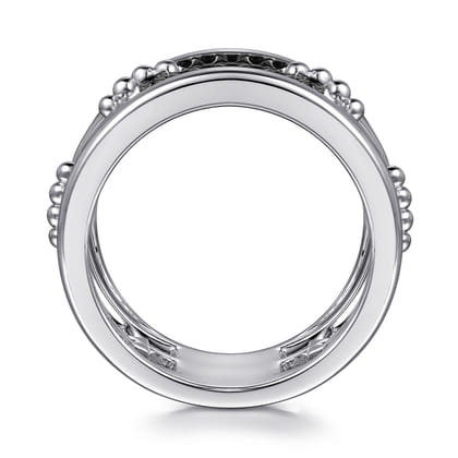 925 Sterling Silver Black Spinel Bujukan Wide Link Chain Band Ladies Ring