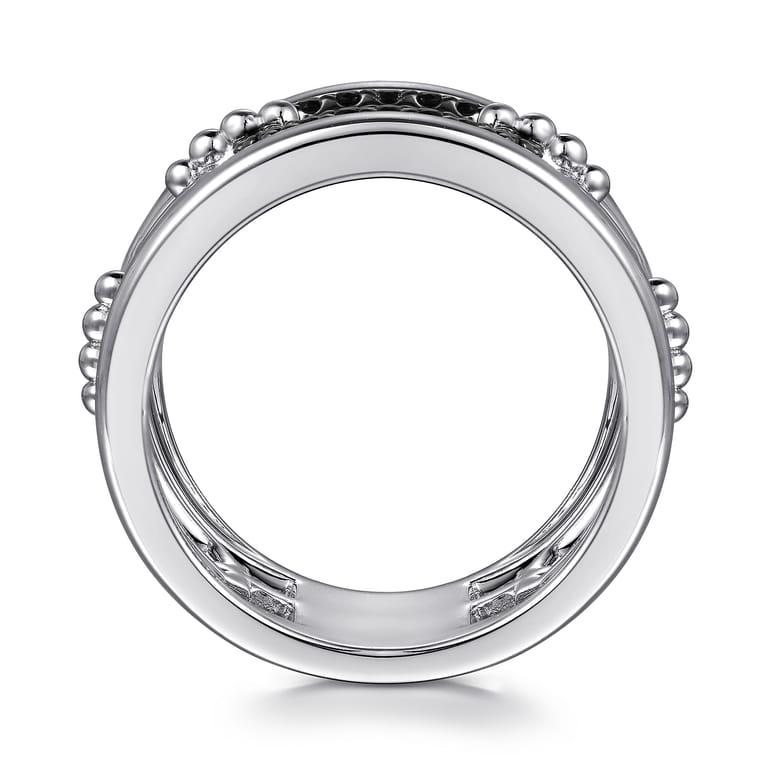 925 Sterling Silver Black Spinel Bujukan Wide Link Chain Band Ladies Ring - Shot 2