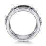 925 Sterling Silver Black Spinel Bujukan Wide Link Chain Band Ladies Ring