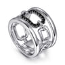 925 Sterling Silver Black Spinel Bujukan Wide Link Chain Band Ladies Ring