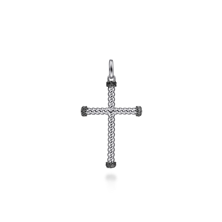 925 Sterling Silver Black Spinel Cross Pendant - Shot 1