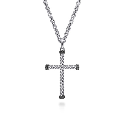 925 Sterling Silver Black Spinel Cross Pendant