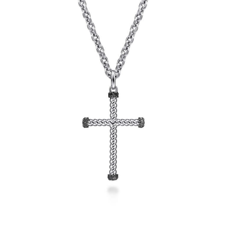 925 Sterling Silver Black Spinel Cross Pendant - Shot 3