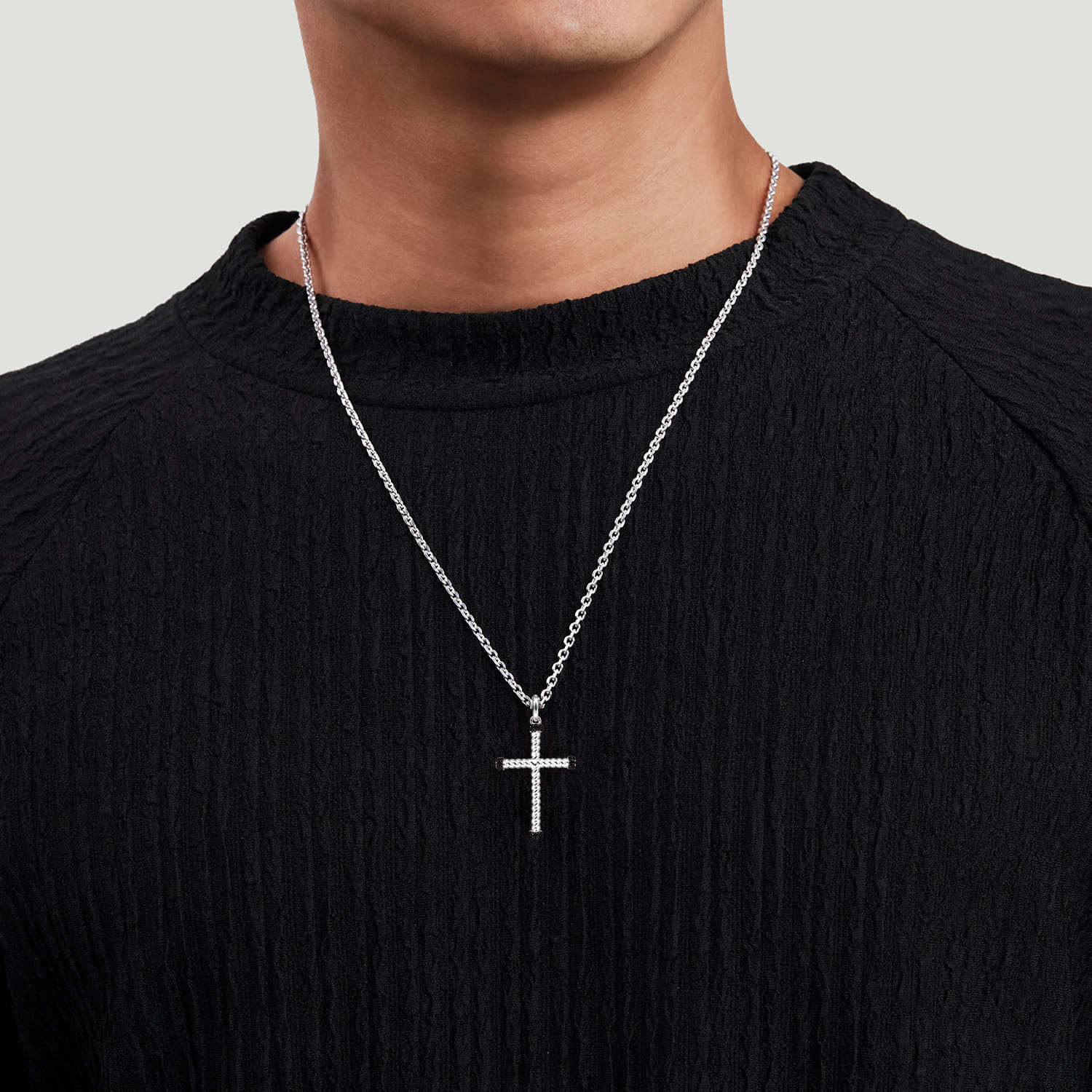 925 Sterling Silver Black Spinel Cross Pendant