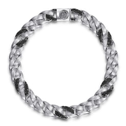 925 Sterling Silver Black Spinel Cuban Link Chain Mens Bracelet