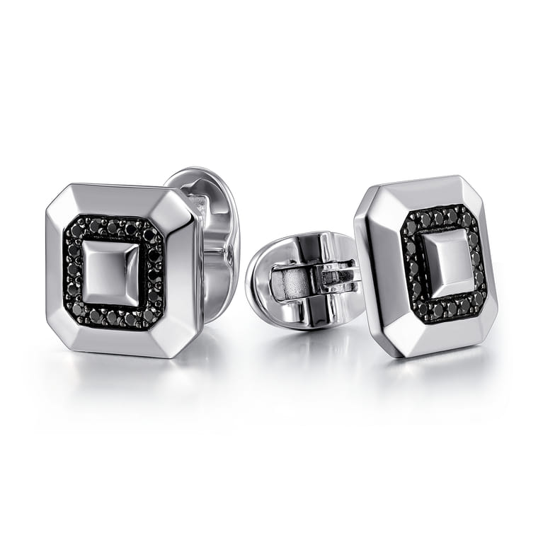 925 Sterling Silver Black Spinel Cufflinks - Shot 1