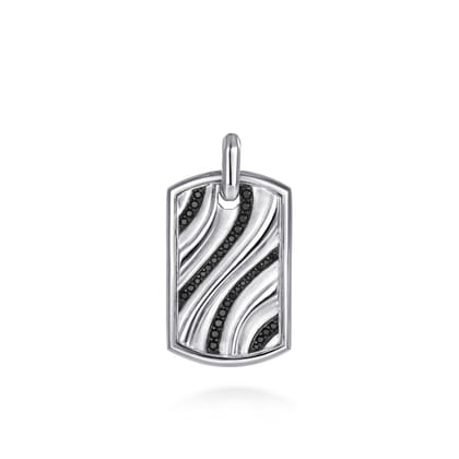 925 Sterling Silver Black Spinel Dog Tag Pendant