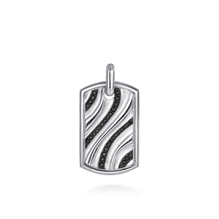 925 Sterling Silver Black Spinel Dog Tag Pendant - Shot 1