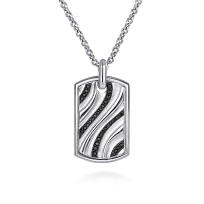925 Sterling Silver Black Spinel Dog Tag Pendant