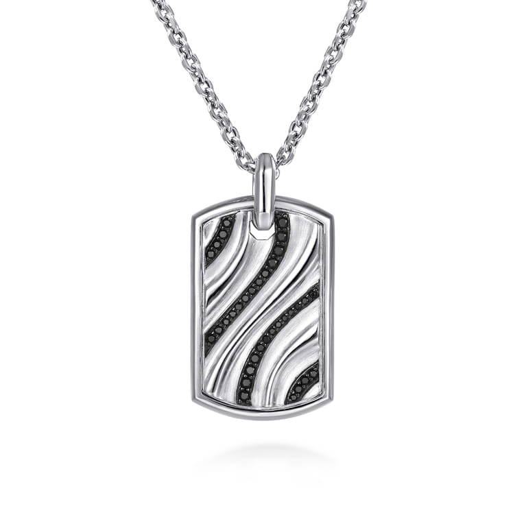 925 Sterling Silver Black Spinel Dog Tag Pendant - Shot 3