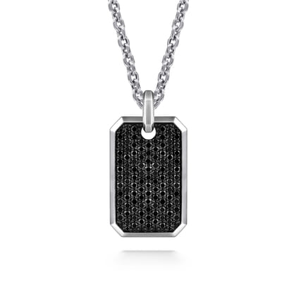 925 Sterling Silver Black Spinel Dog Tag Pendant