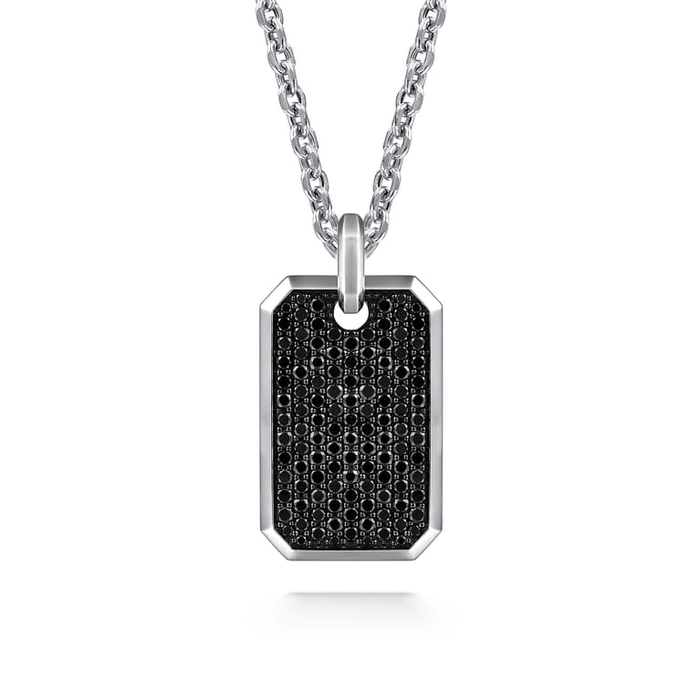 925 Sterling Silver Black Spinel Dog Tag Pendant - Shot 3