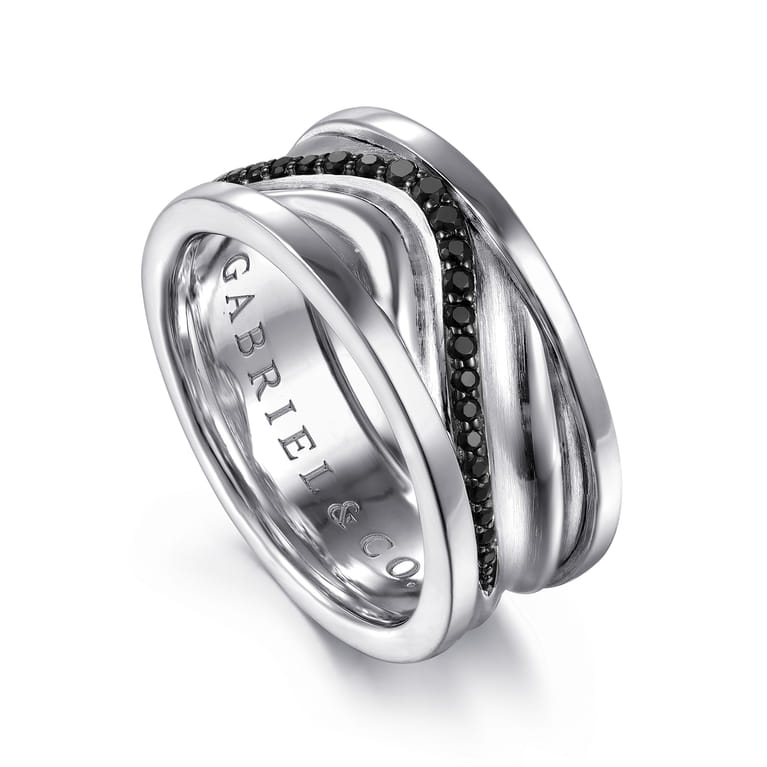 925 Sterling Silver Black Spinel Men's Fashion Ring - Shot 3