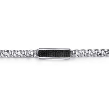 925 Sterling Silver Black Spinel Mens Cuban Link Chain with ID Bracelet