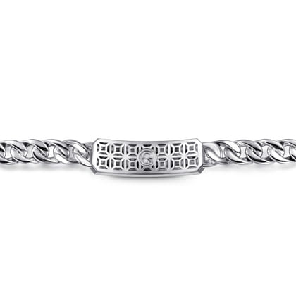 925 Sterling Silver Black Spinel Mens Cuban Link Chain with ID Bracelet
