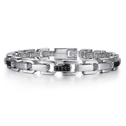 925 Sterling Silver Black Spinel Mens Cylindrical Link Chain Bracelet