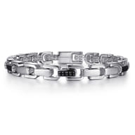 925 Sterling Silver Black Spinel Mens Cylindrical Link Chain Bracelet