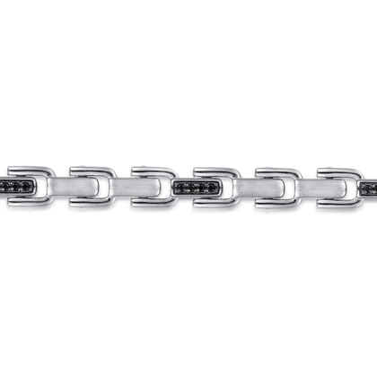925 Sterling Silver Black Spinel Mens Cylindrical Link Chain Bracelet