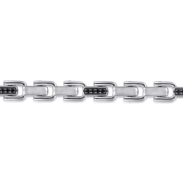 925 Sterling Silver Black Spinel Mens Cylindrical Link Chain Bracelet - Shot 2