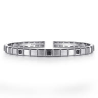 925 Sterling Silver Black Spinel Open Cuff Angular Cuts Square Bangle