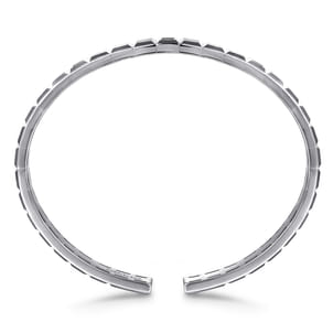 925 Sterling Silver Black Spinel Open Cuff Angular Cuts Square Bangle