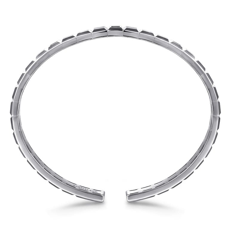 925 Sterling Silver Black Spinel Open Cuff Angular Cuts Square Bangle - Shot 3
