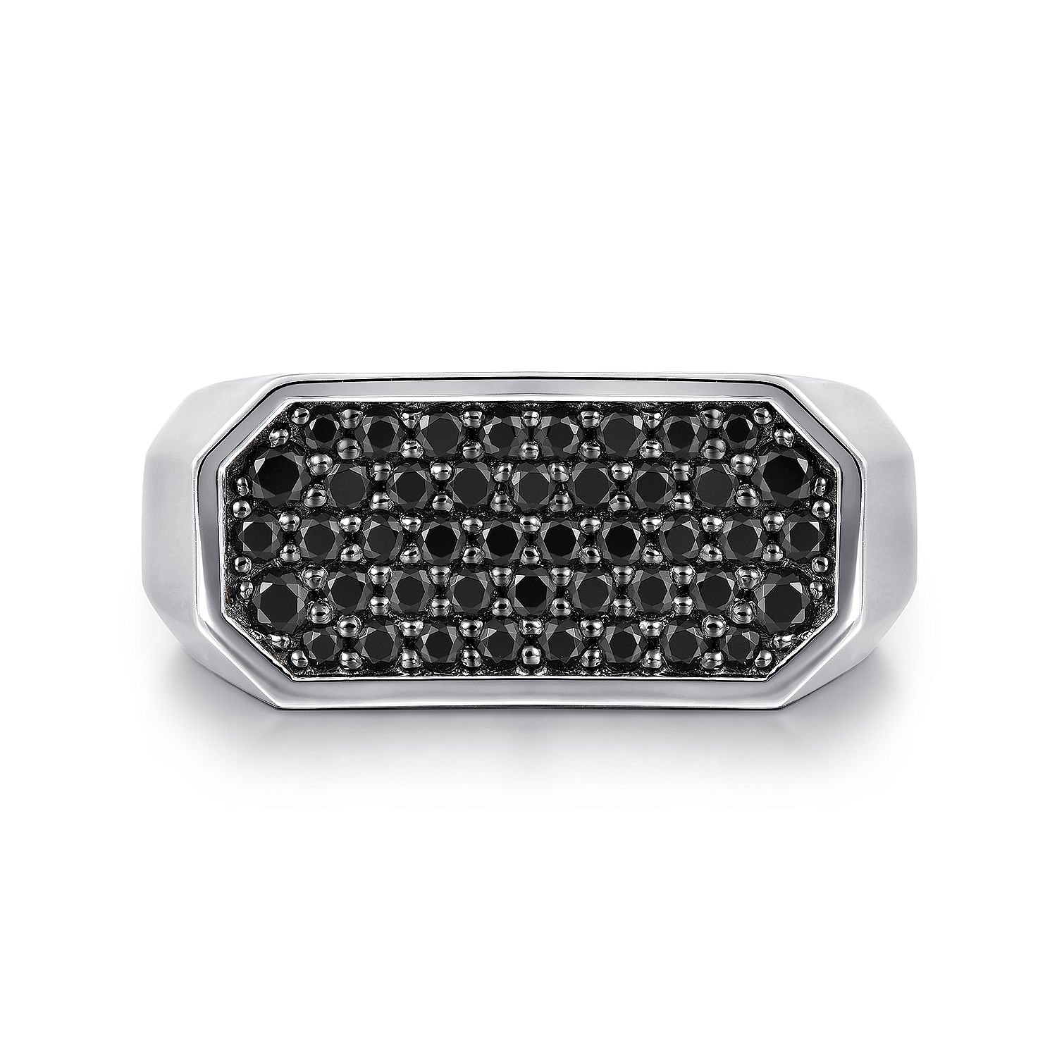 925 Sterling Silver Black Spinel Pave Men's Ring in High