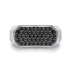 925 Sterling Silver Black Spinel Pavé Men's Ring in High Polish Finish