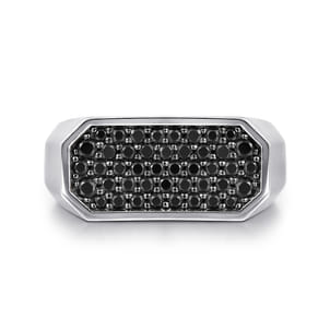925 Sterling Silver Black Spinel Pave Men's Ring in High Polish Finish