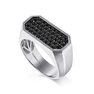 925 Sterling Silver Black Spinel Pave Men's Ring in High Polish Finish