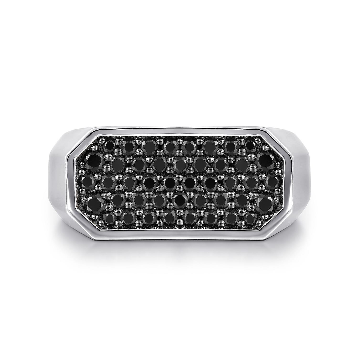 925 Sterling Silver Black Spinel Pave Men's Ring - Shot 1