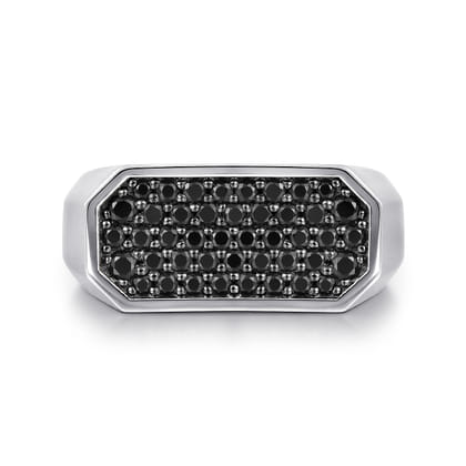 925 Sterling Silver Black Spinel Pave Men's Ring