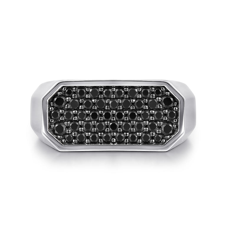 925 Sterling Silver Black Spinel Pave Men's Ring - Shot 1