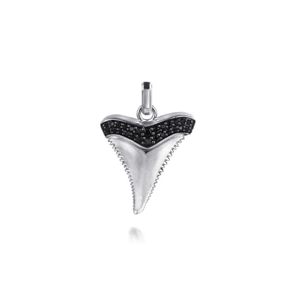925 Sterling Silver Black Spinel Shark Tooth Pendant