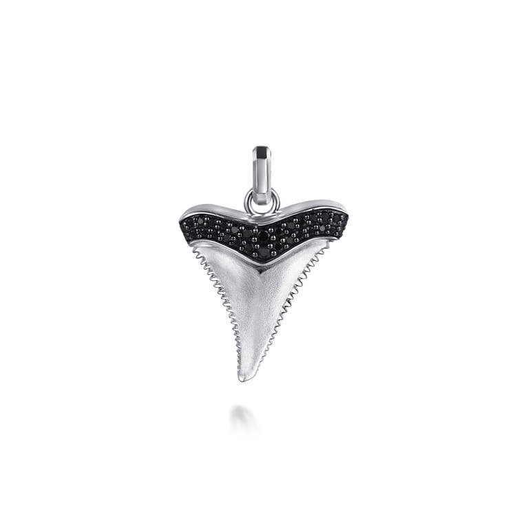925 Sterling Silver Black Spinel Shark Tooth Pendant - Shot 1