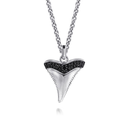 925 Sterling Silver Black Spinel Shark Tooth Pendant
