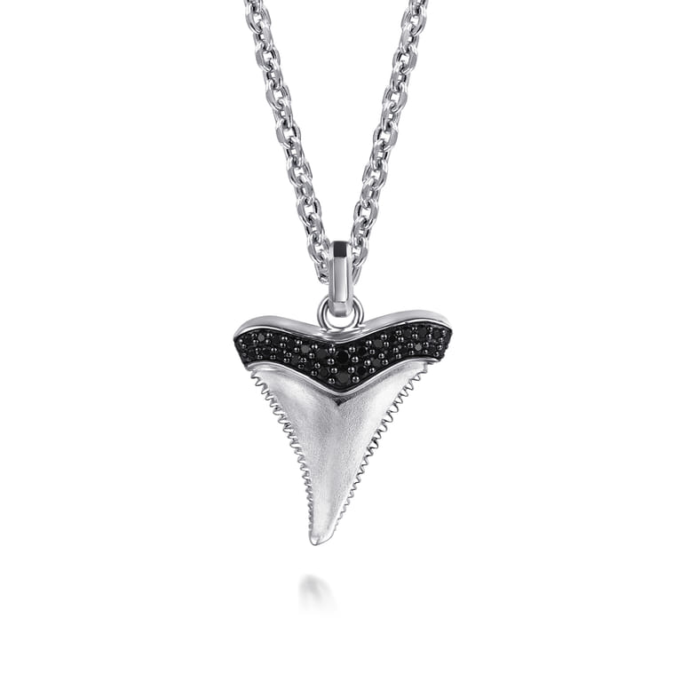925 Sterling Silver Black Spinel Shark Tooth Pendant - Shot 3