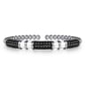 925 Sterling Silver Black Spinel Station Bujukan Bangle Bracelet With White Enamel