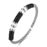 925 Sterling Silver Black Spinel Station Bujukan Bangle Bracelet With White Enamel