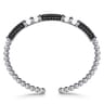 925 Sterling Silver Black Spinel Station Bujukan Bangle Bracelet With White Enamel