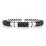 925 Sterling Silver Black Spinel Station Bujukan Open Bangle Bracelet with White Enamel