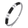 925 Sterling Silver Black Spinel Station Bujukan Open Bangle Bracelet with White Enamel