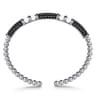925 Sterling Silver Black Spinel Station Bujukan Open Bangle Bracelet with White Enamel