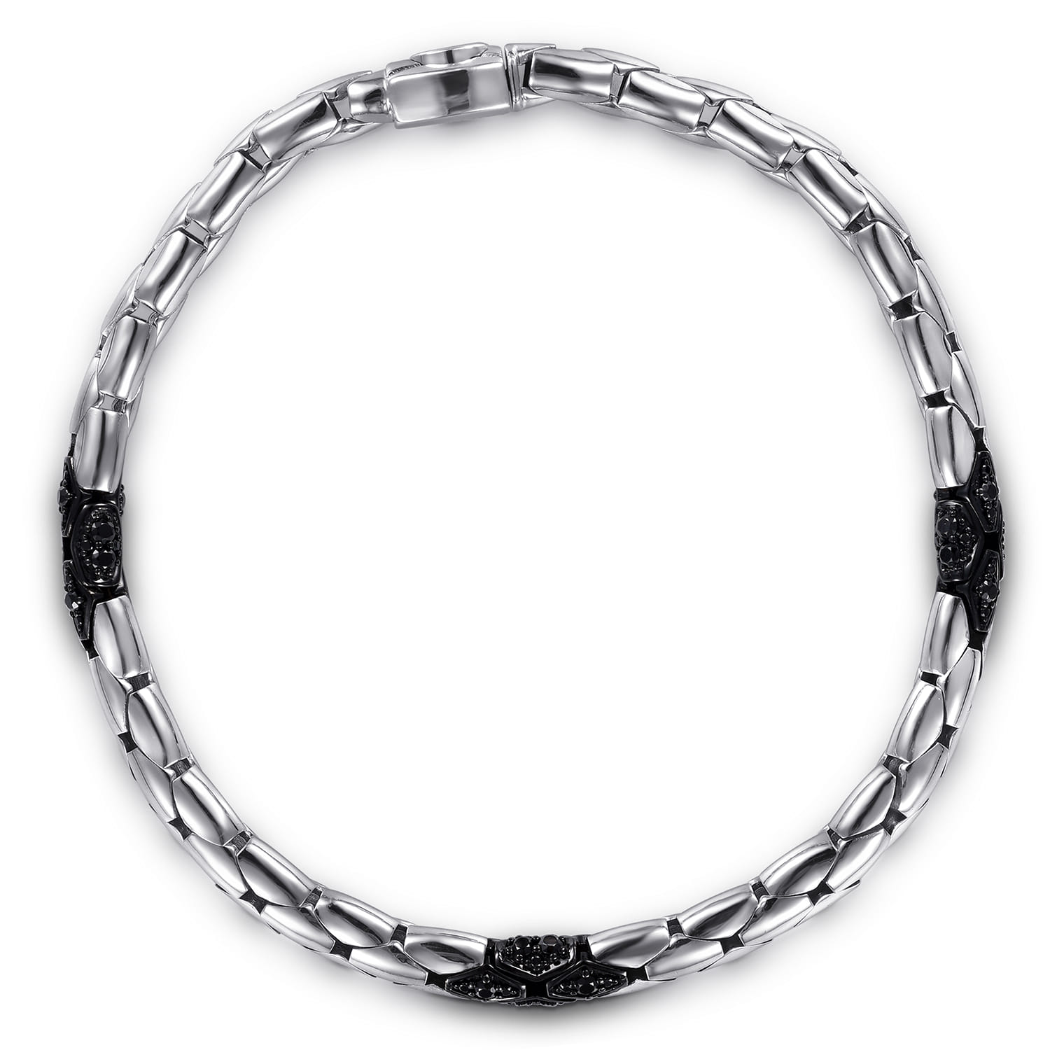 925 Sterling Silver Black Spinel Tubular Chain Bracelet - Shot 1