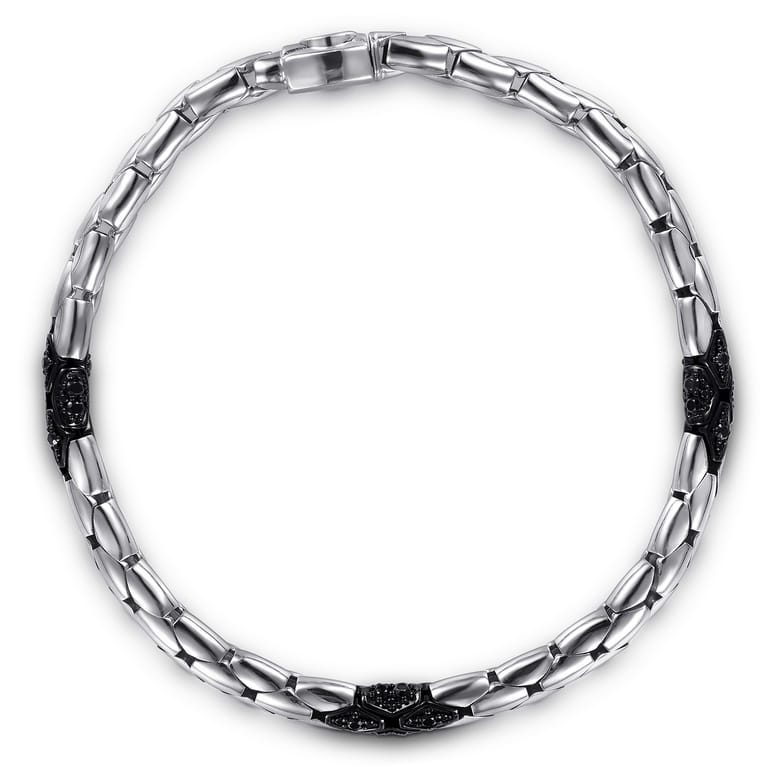 925 Sterling Silver Black Spinel Tubular Chain Bracelet - Shot 1