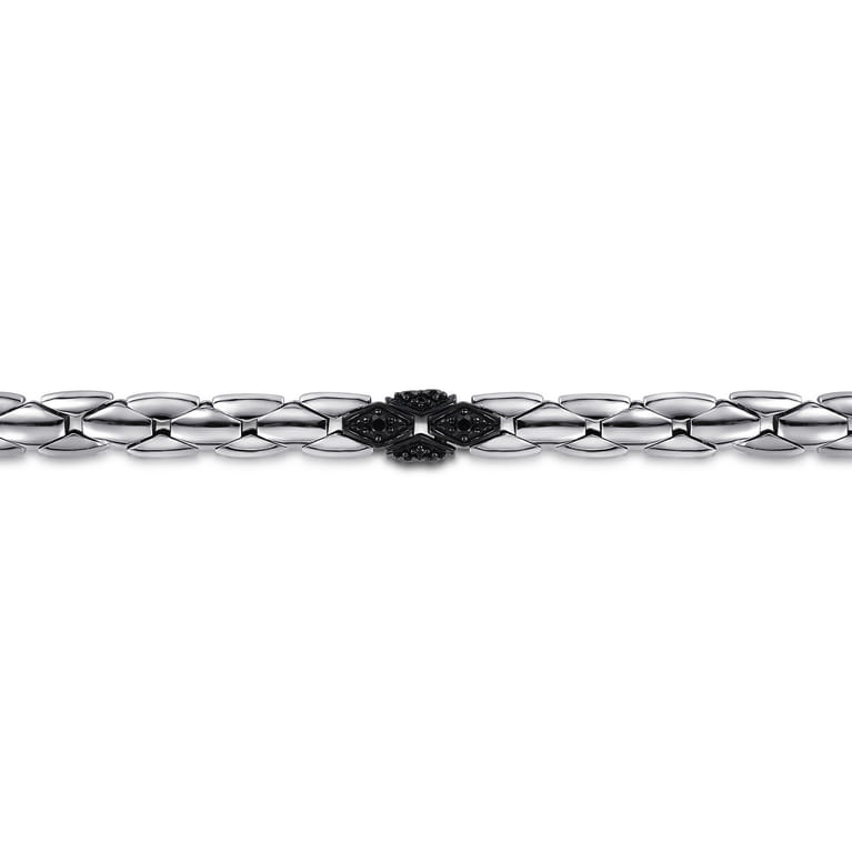 925 Sterling Silver Black Spinel Tubular Chain Bracelet - Shot 2